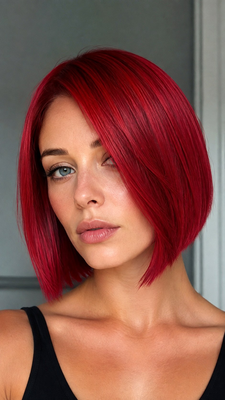 Vivid Ruby Red Bob Cut - 20 red hair color ideas