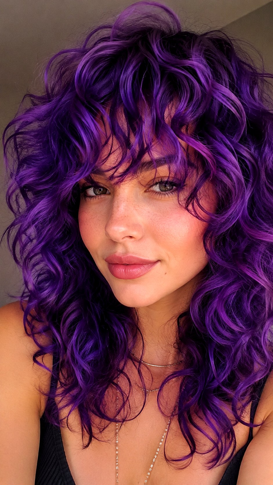 Vivid Violet Curly Shag - 24 violet hair color ideas