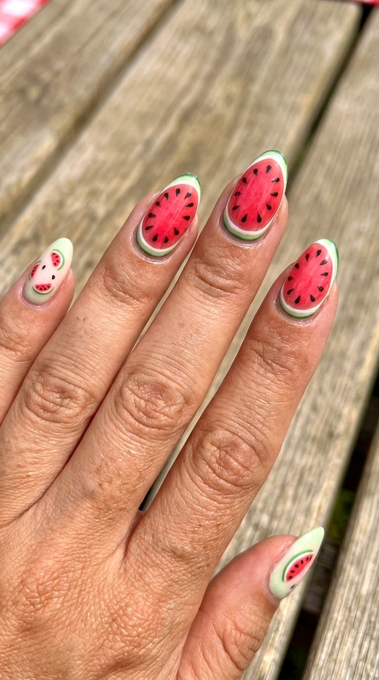 Watermelon Slice Nails - 25 cute summer nail ideas
