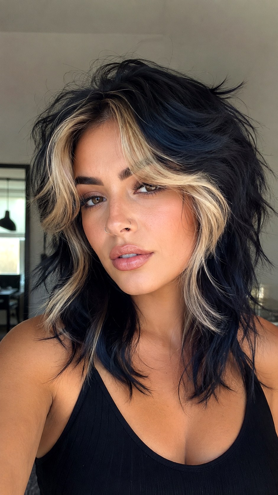 Wavy Wolf Cut with Money Piece - 23 wavy wolf cut hairstyle ideas
