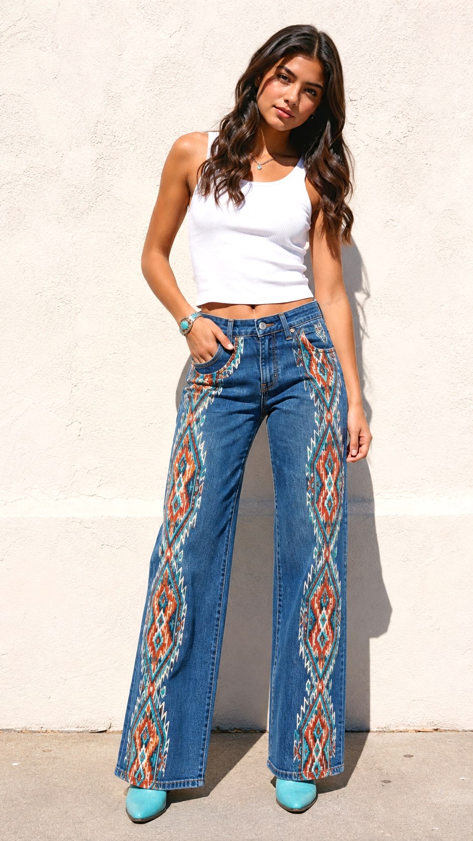 Western Aztec Print Jeans - 24 acrylic painted wide leg jeans ideas