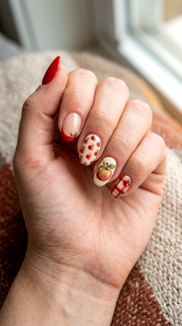Whimsical Apple Mix And Match - 20 apple whimsical nail design ideas