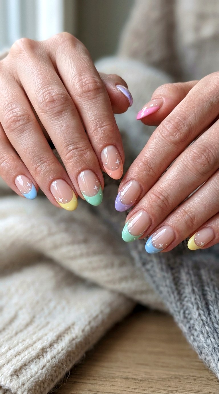 Whimsical Pastel Rainbow Tips - 22 Whimsical pastel nail art ideas