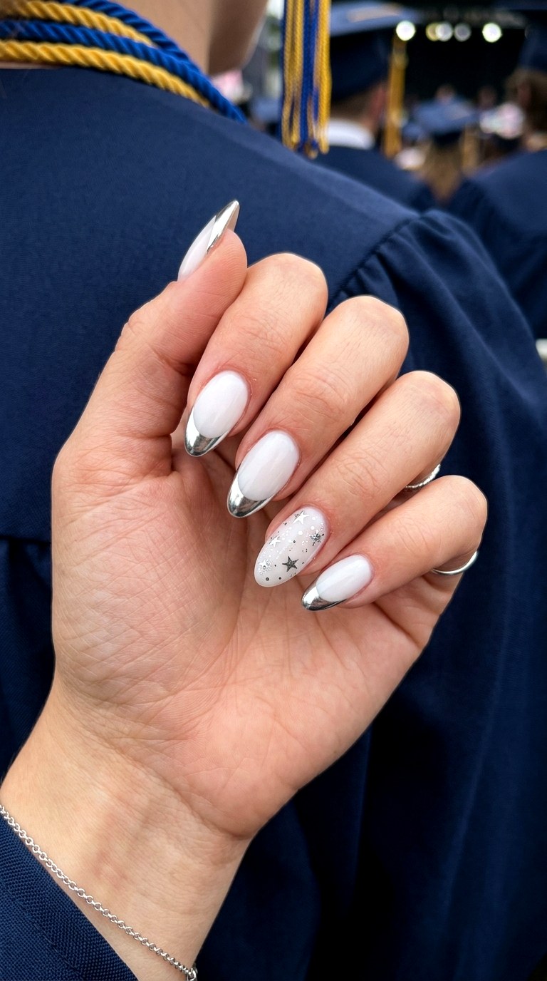White And Silver Celebration Nails - 25 graduation Nail art inspiration ideas
