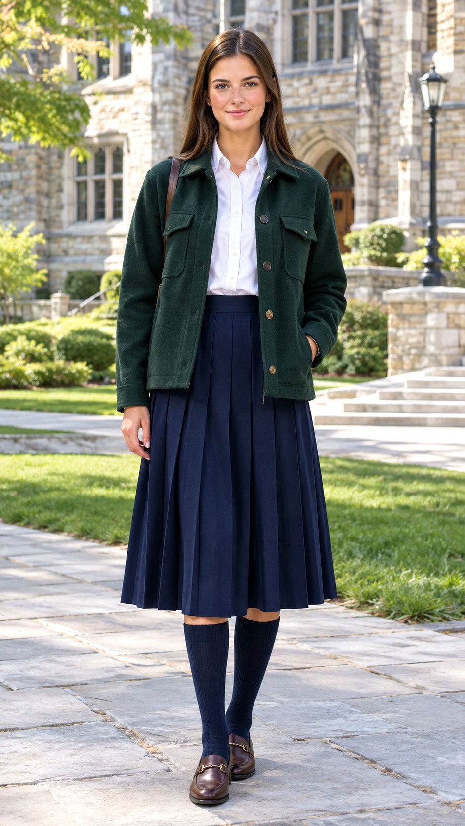 White Button Down and Pleated Skirt - 23 shacket outfit women look ideas