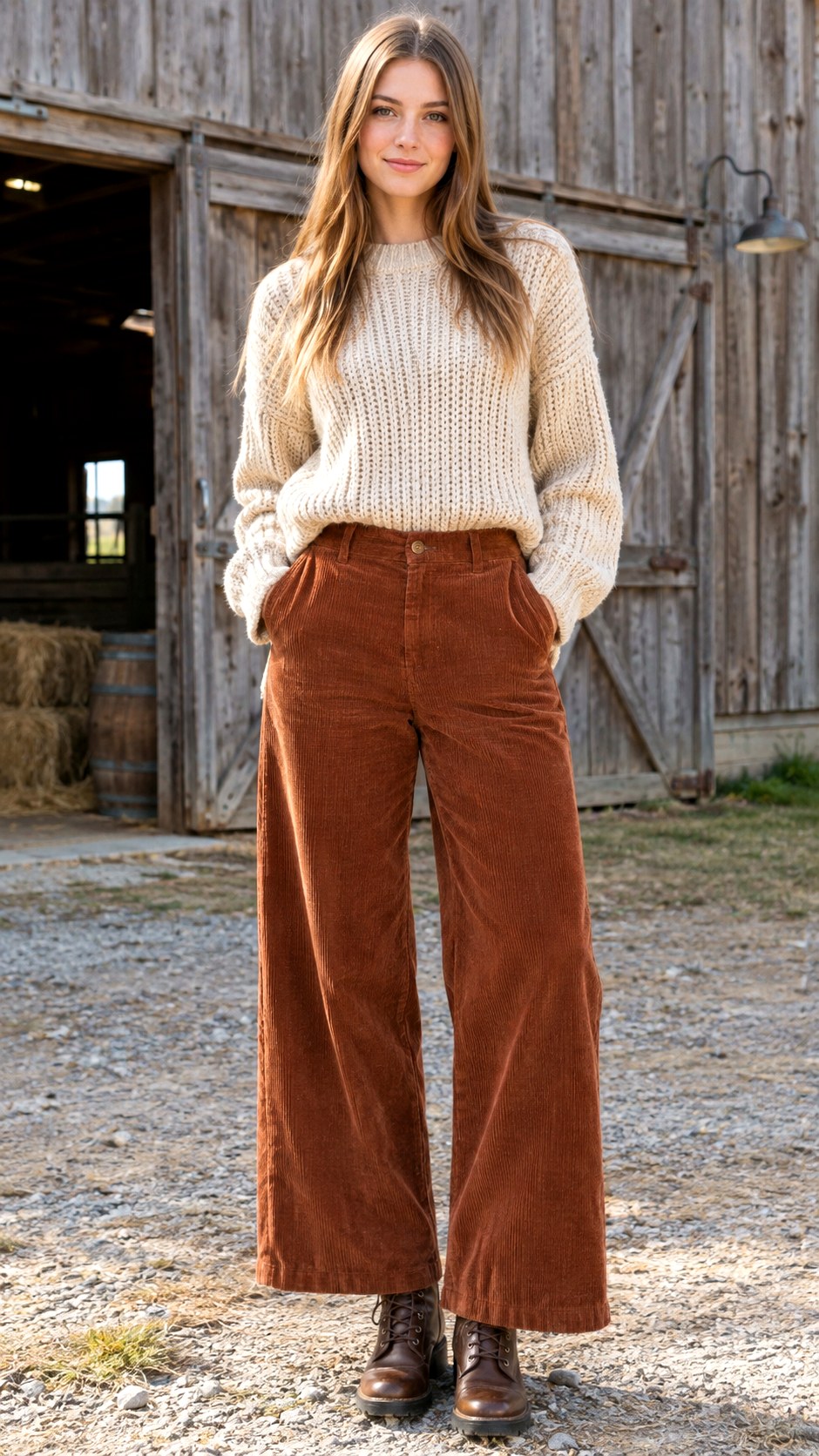 Wide Leg Corduroys and Chunky Knit - 25 outfit inspo fall ideas