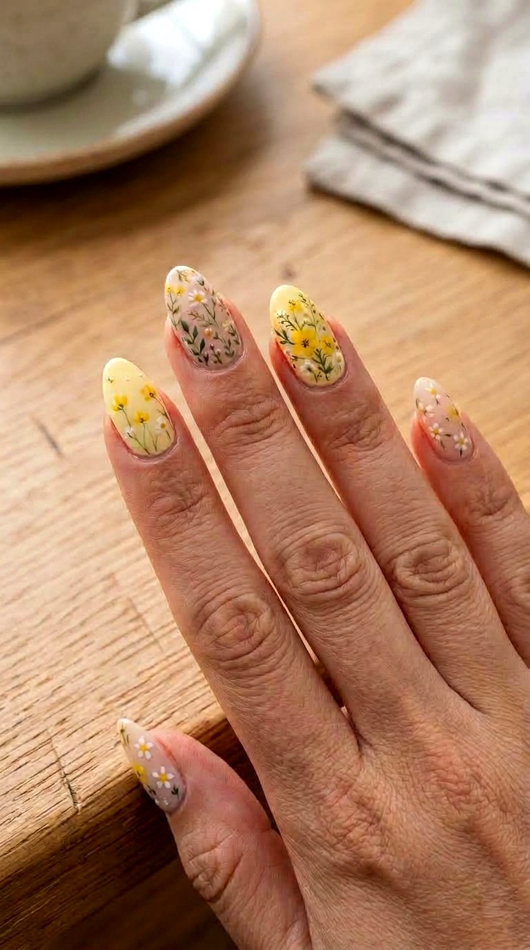 Wildflower Meadow Mix - 21 dreamy yellow floral summer nail ideas