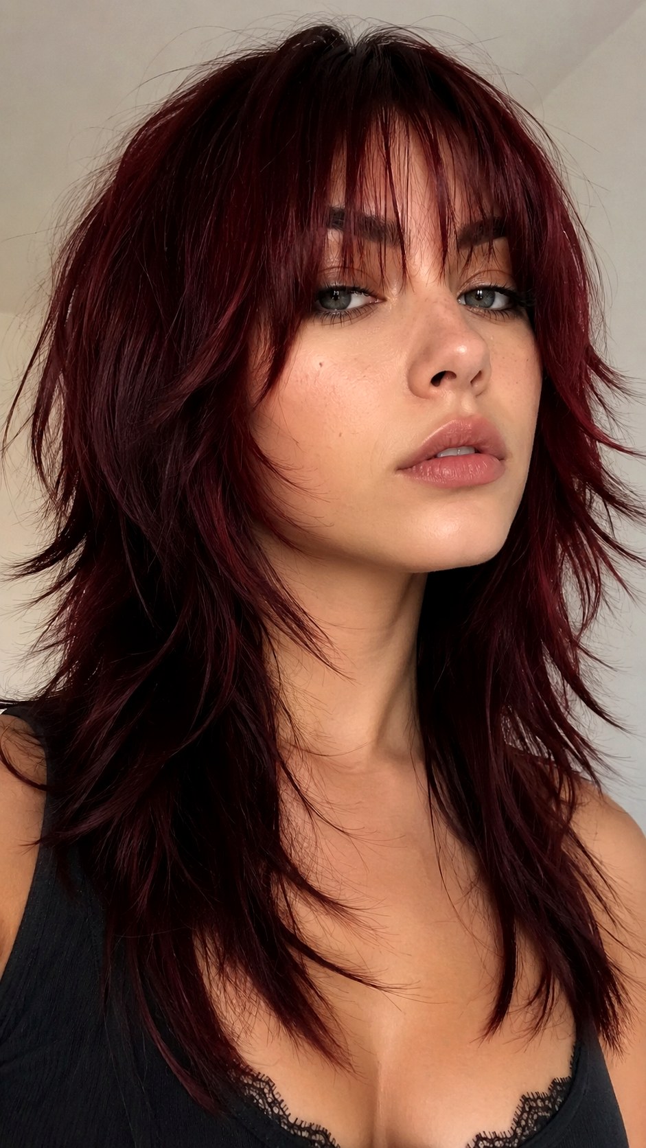 Wolf Cut Bangs with Heavy Layers - 20 Long Layered Hair with Bangs Ideas
