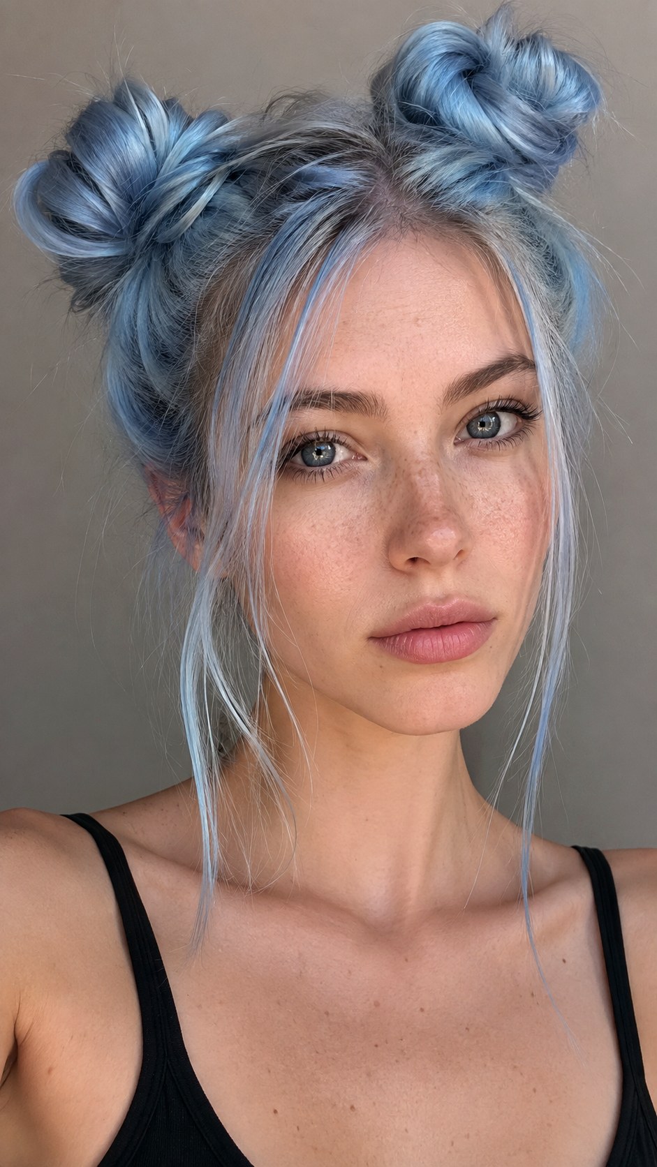 YK Frosted Blue Space Buns - 25 y2k bun hairstyle ideas