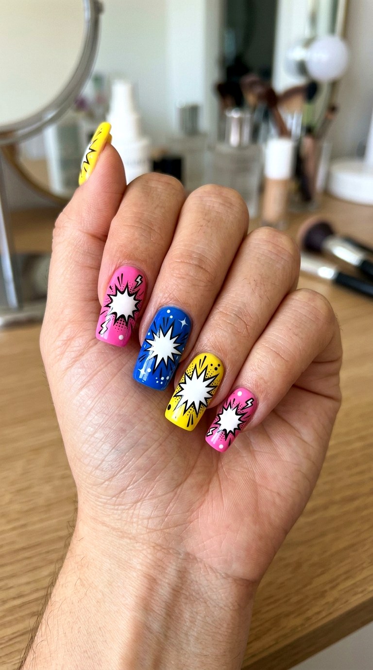 YK Starburst Comic Nails - 20 Y2K comic nails design ideas