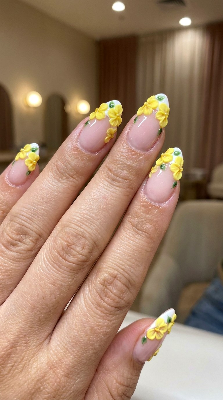 Yellow D Flower Tips Nails - 22 sunlit tips Yellow nail design ideas