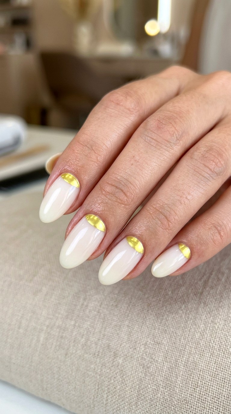 Yellow Chrome Half Moons Nails - 22 sunlit tips Yellow nail design ideas