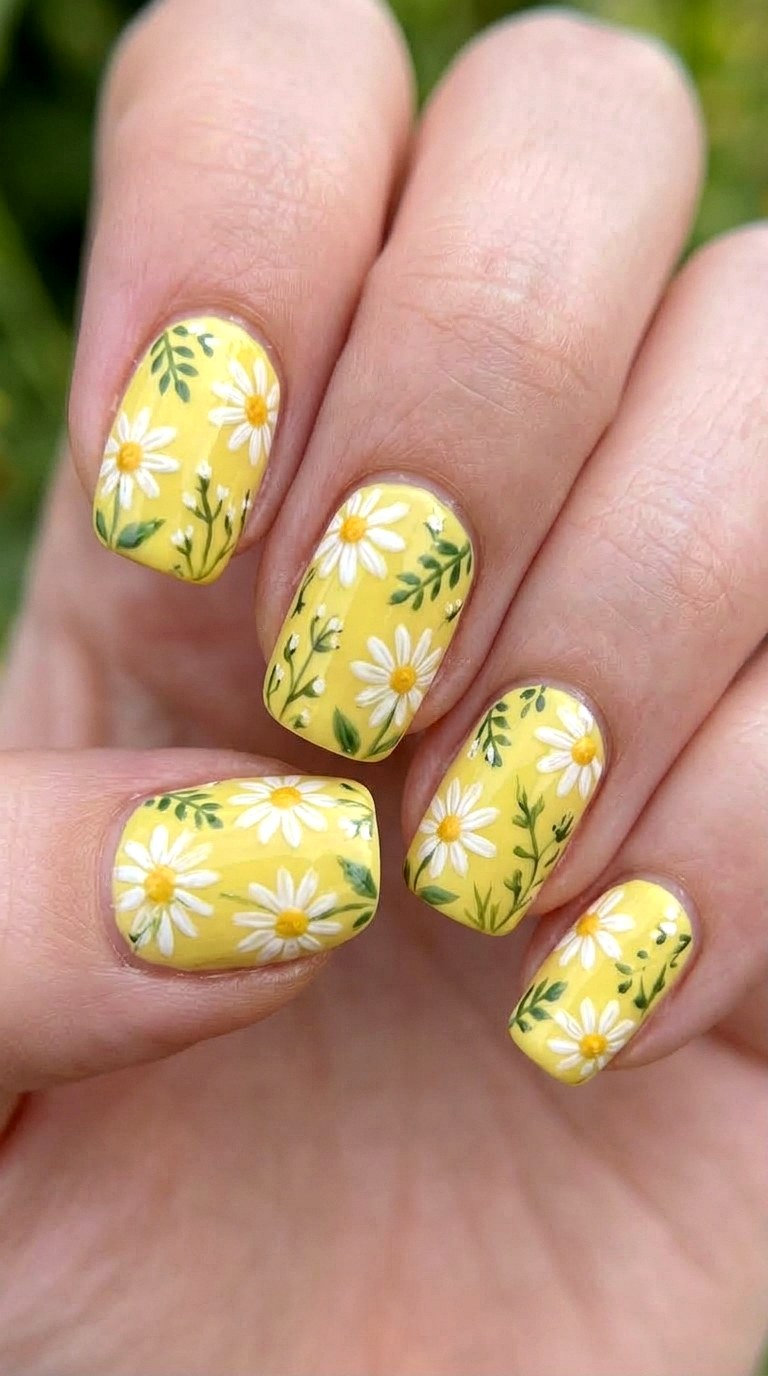 Yellow Daisy Garden Nails - 22 sunlit tips Yellow nail design ideas