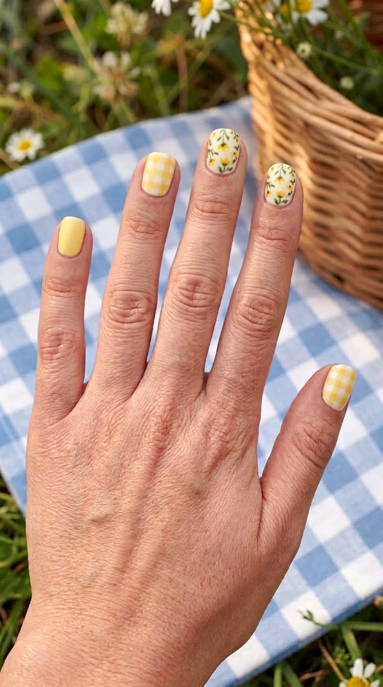 Yellow Floral Picnic Nails - 21 dreamy yellow floral summer nail ideas