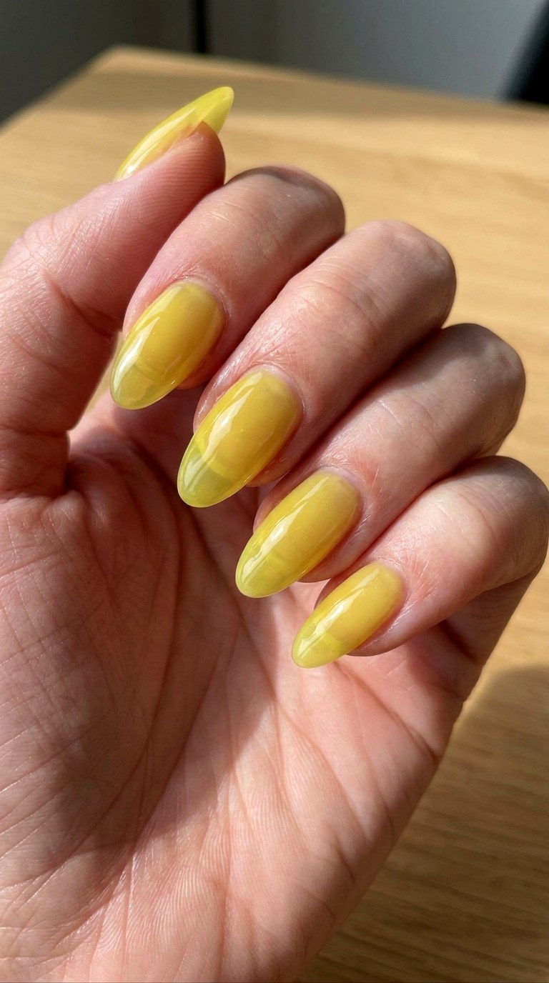 Yellow Jelly Glass Nails - 22 sunlit tips Yellow nail design ideas