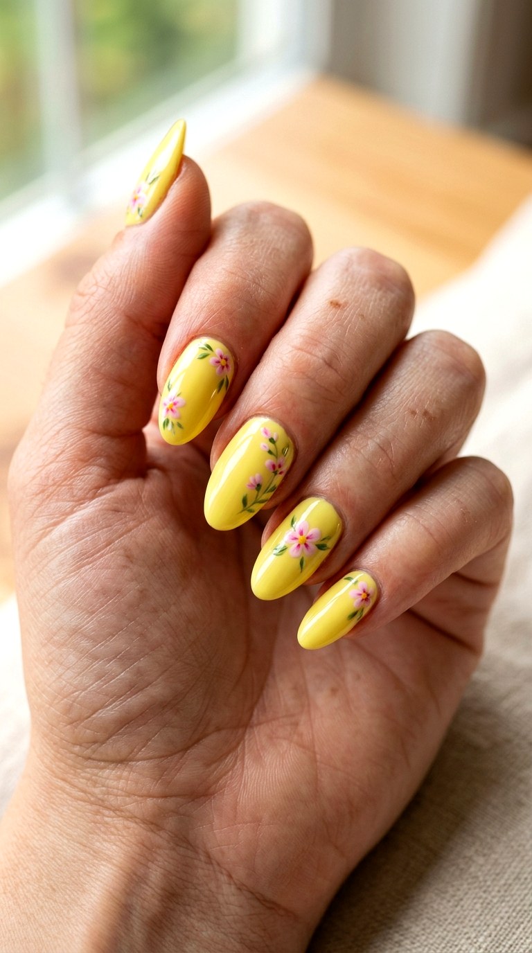 Yellow Nails With Pink Flowers - 23 yellow pink Summer nail ideas