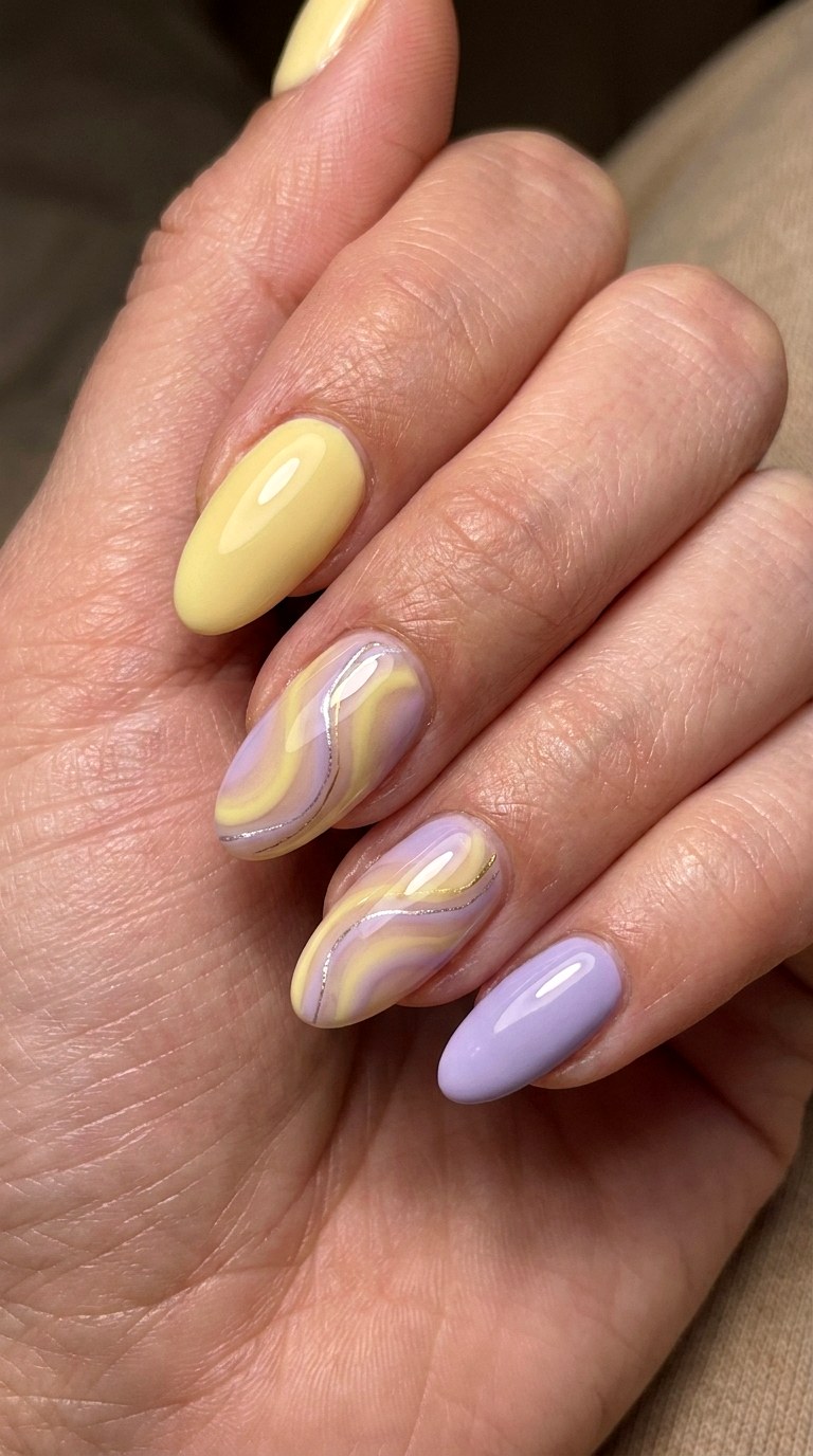 Yellow and Lavender Sun Glow Nails - 22 sunlit tips Yellow nail design ideas